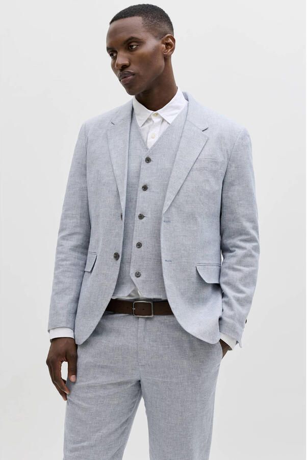JACK & JONES PREMIUM colbert met linnen blauw