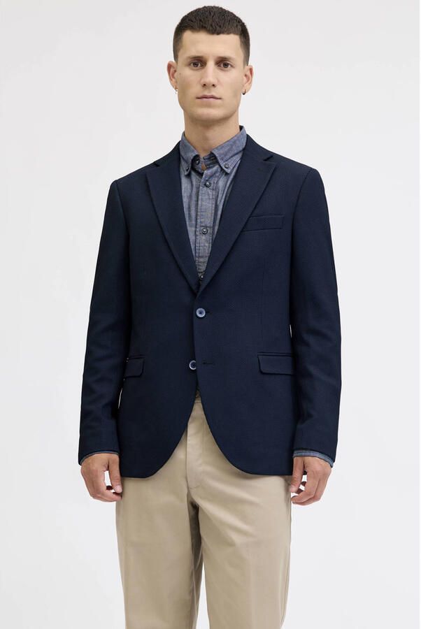 JACK & JONES PREMIUM colbert met textuur donkerblauw