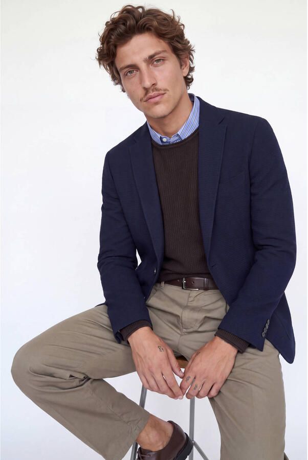 JACK & JONES PREMIUM colbert met textuur donkerblauw - Foto 3