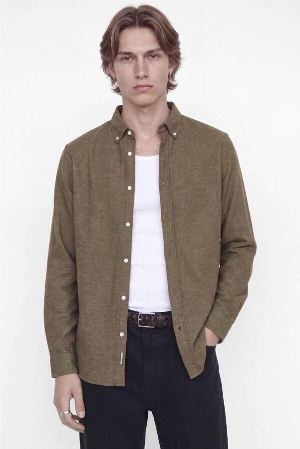 JACK & JONES PREMIUM flanel regular fit gemêleerd overhemd bruin