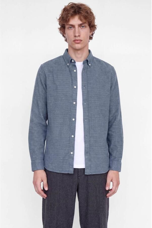 JACK & JONES PREMIUM flanel regular fit geruit overhemd blauw