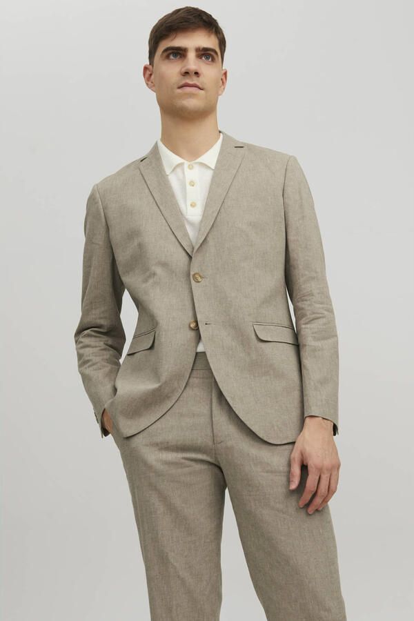 JACK & JONES PREMIUM gemêleerd slim fit colbert JPRRIVIERA met linnen beige