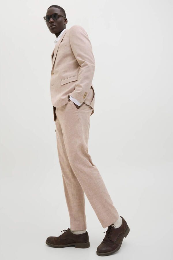 JACK & JONES PREMIUM gemêleerde slim fit pantalon JPRRIVIERA met linnen beige - Foto 2