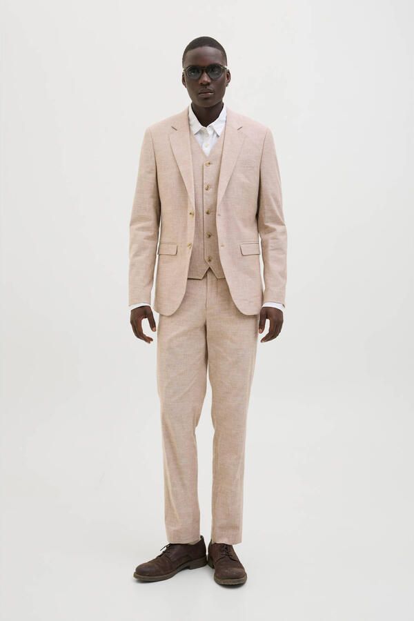 JACK & JONES PREMIUM gemêleerde slim fit pantalon JPRRIVIERA met linnen beige - Foto 3