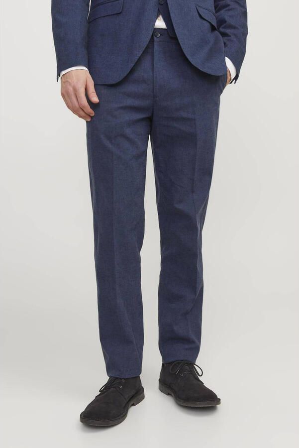 JACK & JONES PREMIUM gemêleerde slim fit pantalon JPRRIVIERA met linnen donkerblauw