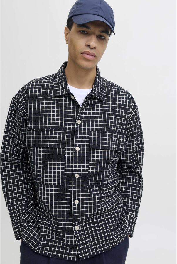 JACK & JONES PREMIUM geruit overshirt donkerblauw