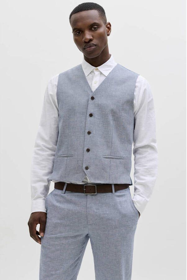 JACK & JONES PREMIUM gilet met linnen blauw