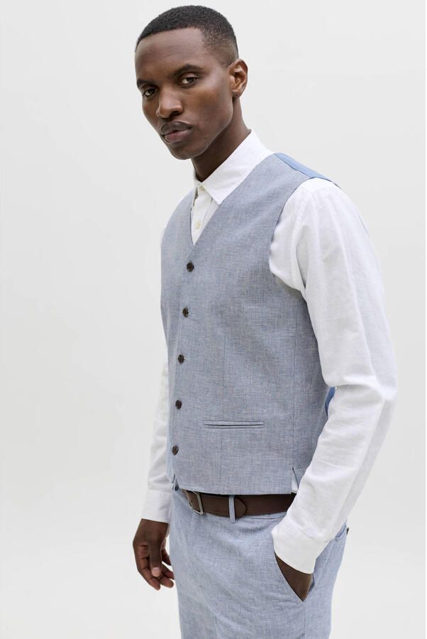 JACK & JONES PREMIUM gilet met linnen blauw - Foto 3