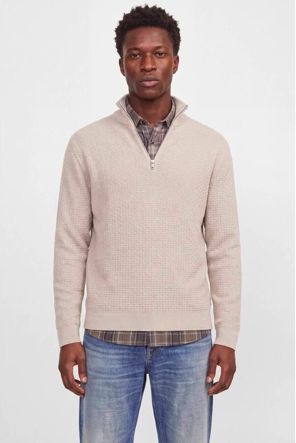 JACK & JONES PREMIUM katoenen regular fit gebreide trui beige