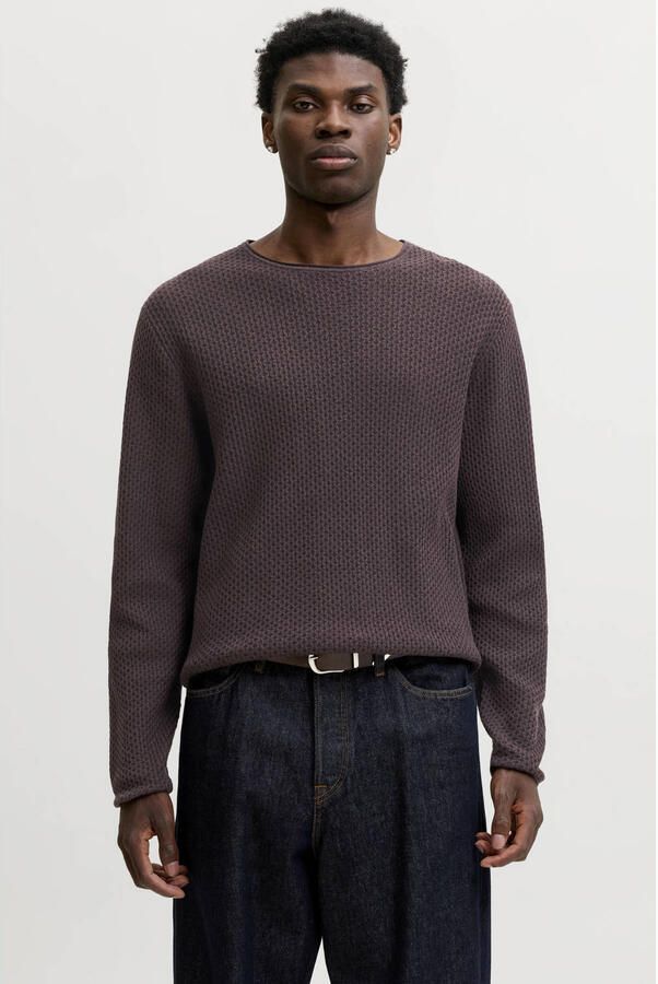 JACK & JONES PREMIUM katoenen regular fit gebreide trui chocolate torte