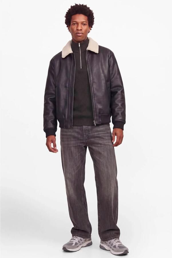 JACK & JONES PREMIUM katoenen regular fit gebreide trui donkerbruin - Foto 3