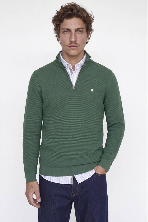 JACK & JONES PREMIUM katoenen regular fit gebreide trui pineneedle