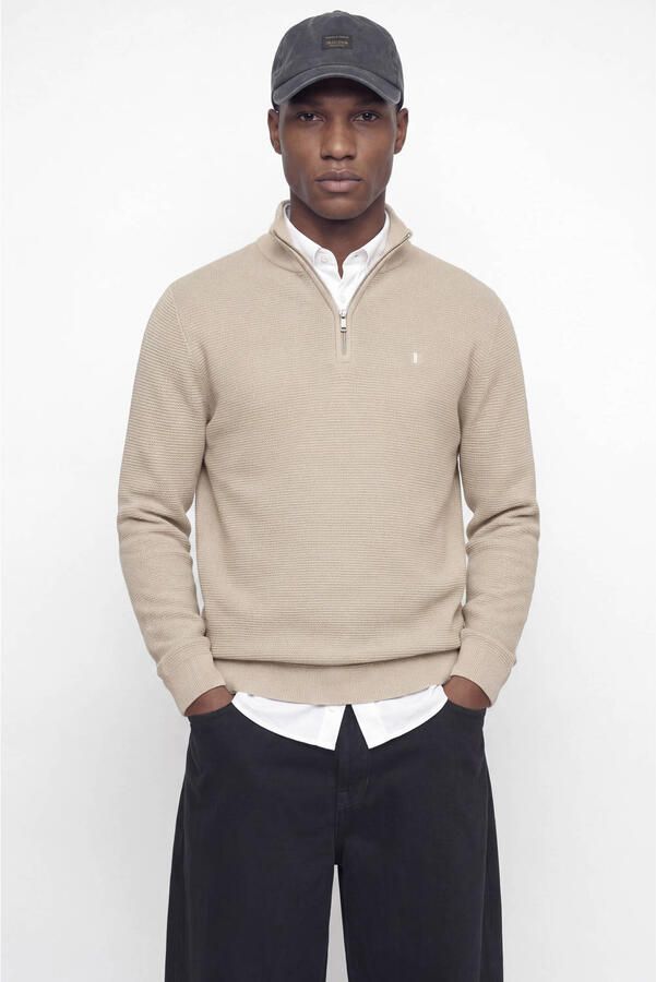 JACK & JONES PREMIUM katoenen regular fit gebreide trui plaza taupe