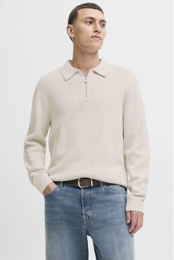 JACK & JONES PREMIUM katoenen relaxed fit gebreide trui cloud dancer