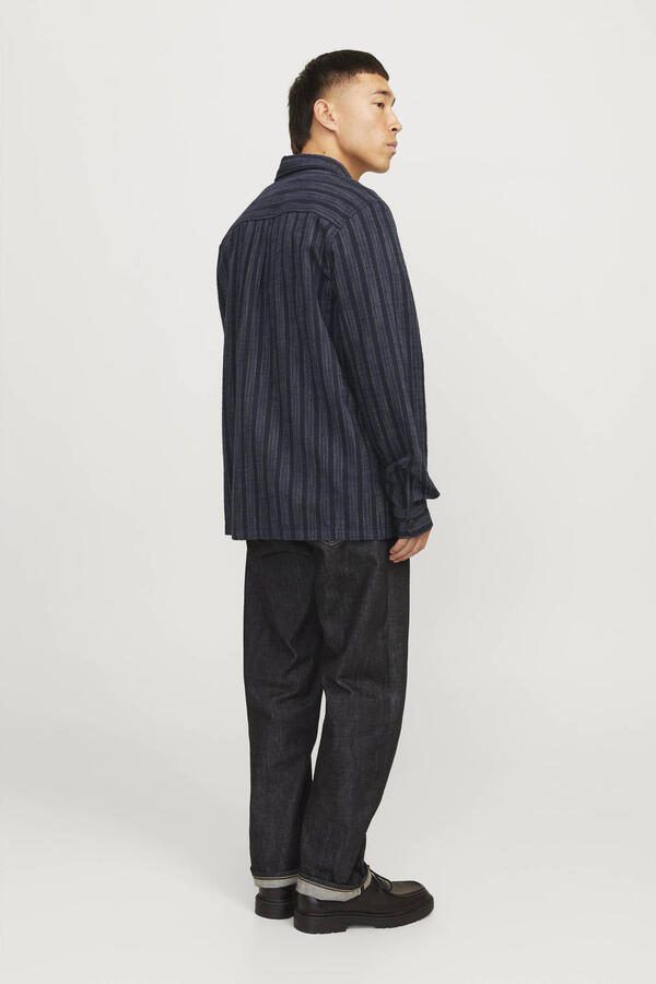 JACK & JONES PREMIUM linnen comfort fit overshirt donkerblauw - Foto 3