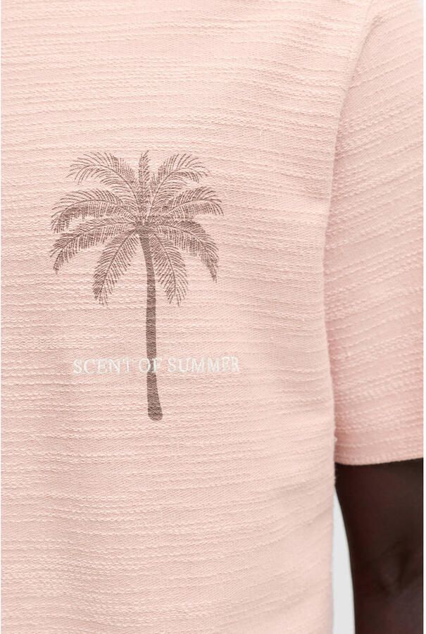 JACK & JONES PREMIUM linnen regular fit T-shirt met print en textuur roze - Foto 2