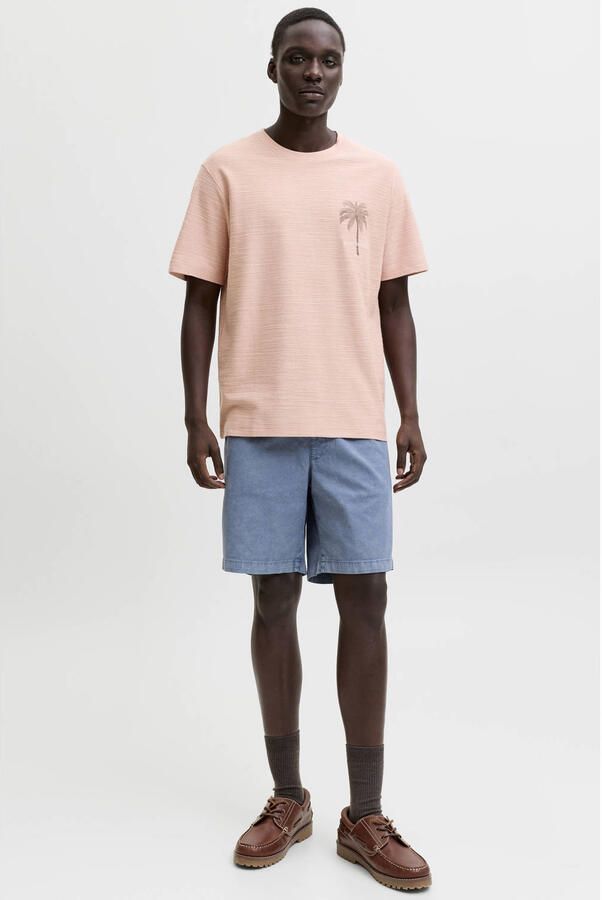 JACK & JONES PREMIUM linnen regular fit T-shirt met print en textuur roze - Foto 3