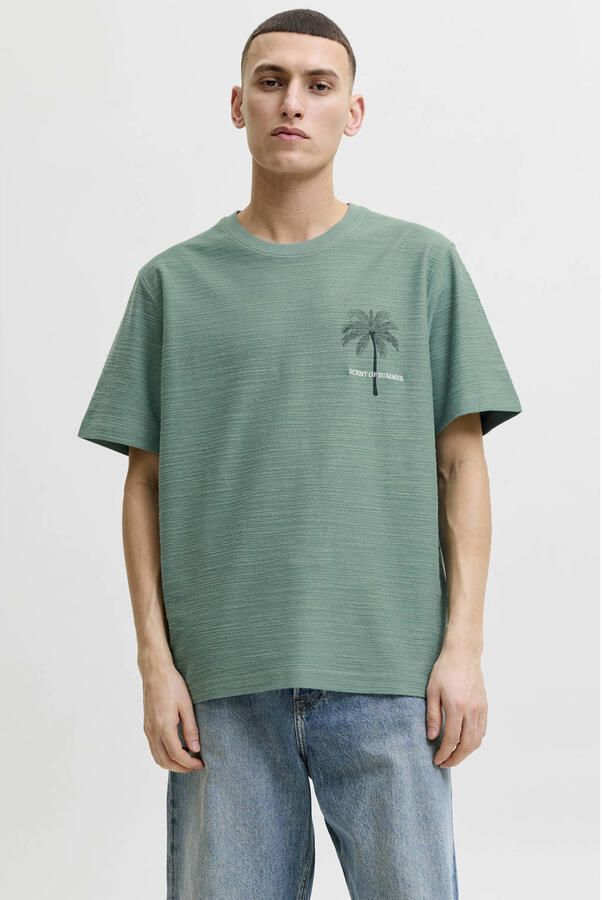 JACK & JONES PREMIUM linnen regular fit T-shirt met print groen