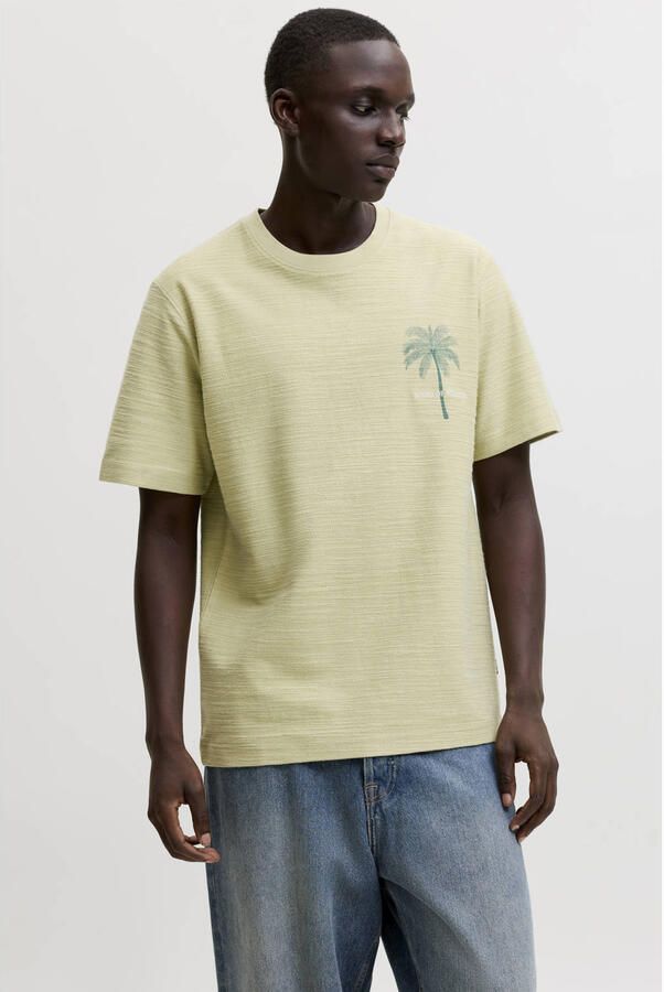 JACK & JONES PREMIUM linnen T-shirt met print en textuur limegroen