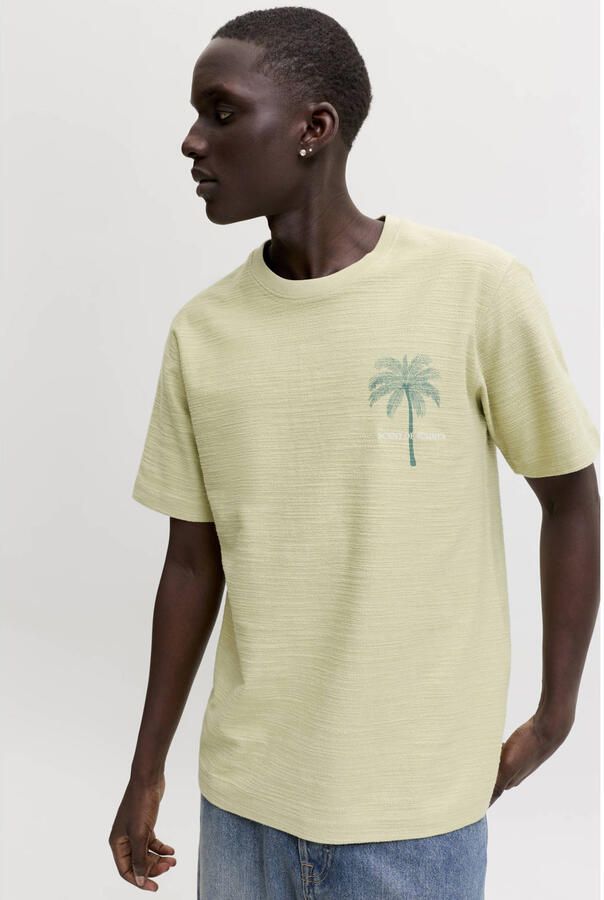 JACK & JONES PREMIUM linnen T-shirt met print en textuur limegroen - Foto 3