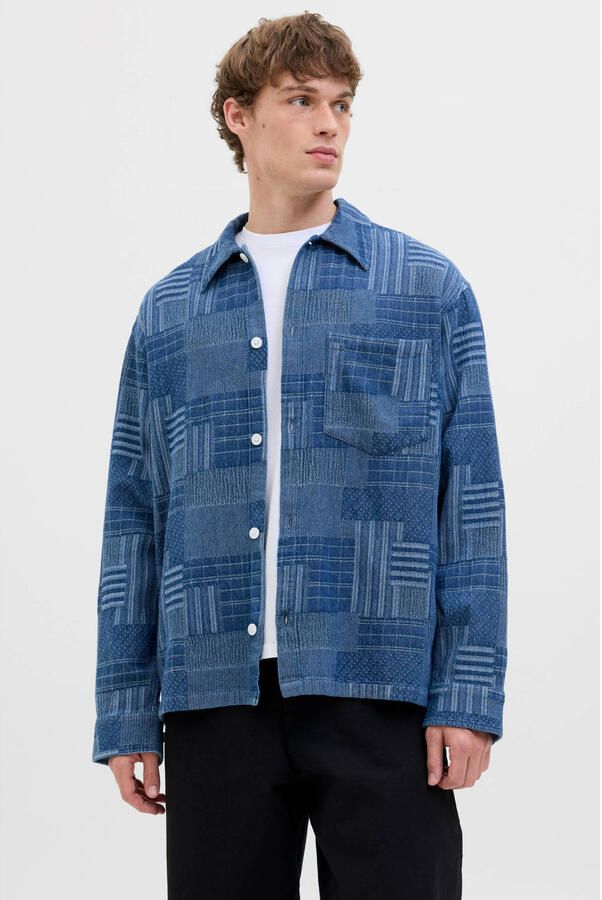JACK & JONES PREMIUM loose casual overhemd blauw