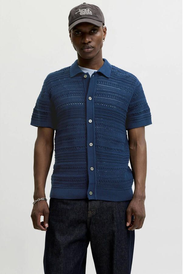 JACK & JONES Premium modern fit vrijetijdsoverhemd in tricotlook met knoopsluiting