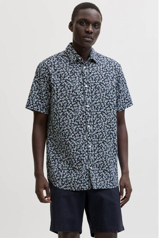 JACK & JONES PREMIUM regular casual overhemd met linnen donkerblauw