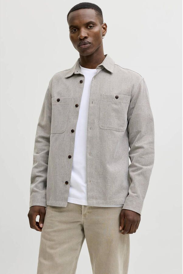 JACK & JONES PREMIUM regular casual overhemd met linnen grijs