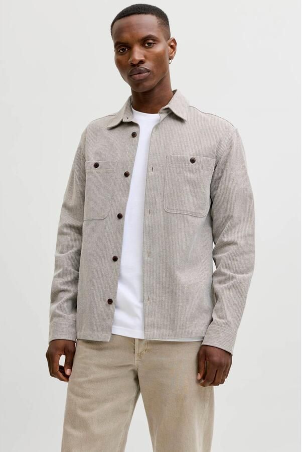 JACK & JONES PREMIUM regular casual overhemd met linnen grijs