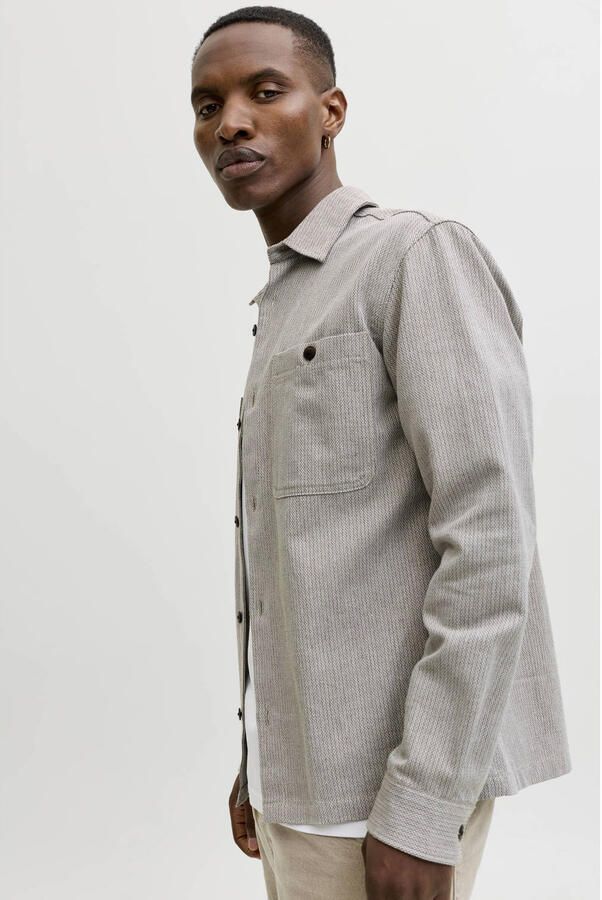 JACK & JONES PREMIUM regular casual overhemd met linnen grijs - Foto 3