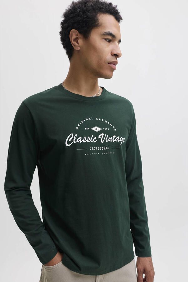JACK & JONES PREMIUM regular fit longsleeve met print donkergroen