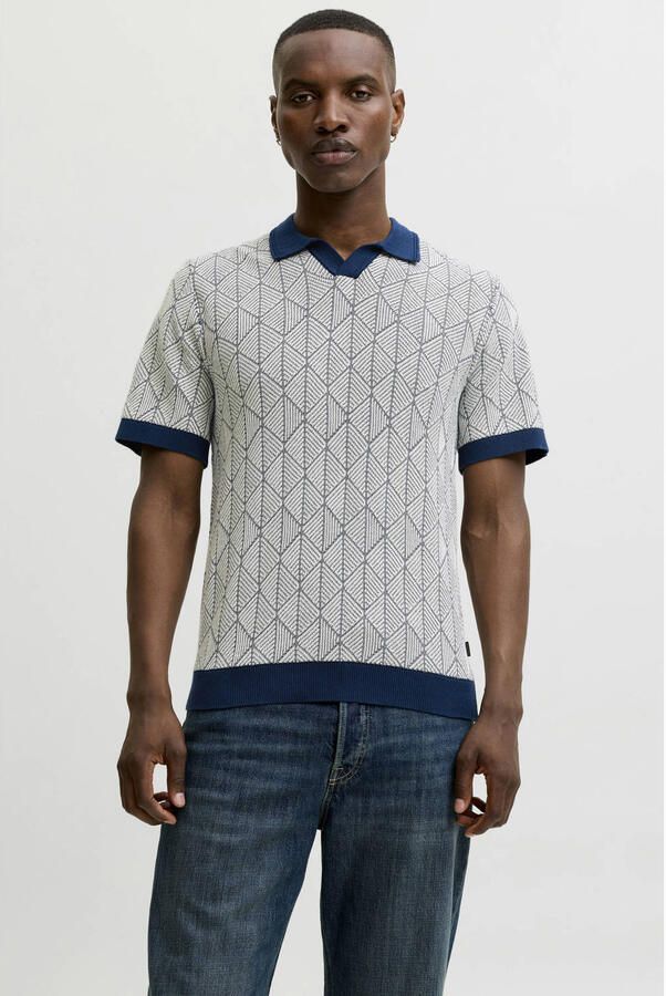 JACK & JONES PREMIUM regular fit polo met print donkerblauw