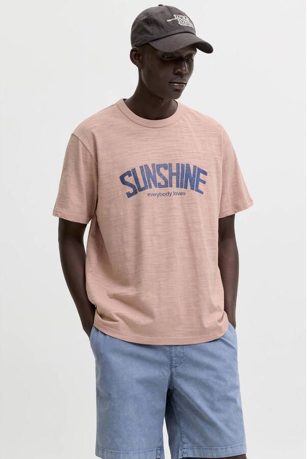 JACK & JONES PREMIUM regular fit T-shirt met print roze