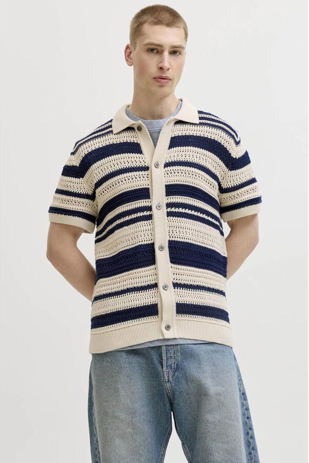 JACK & JONES Premium modern fit vrijetijdsoverhemd in tricotlook met knoopsluiting
