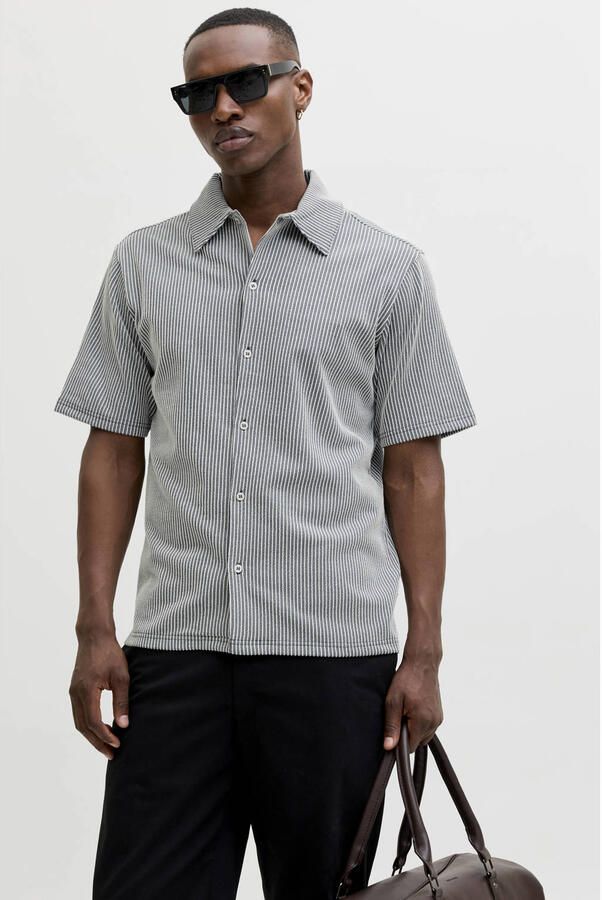 JACK & JONES PREMIUM regular gestreept casual overhemd met ingebreid patroon blauw