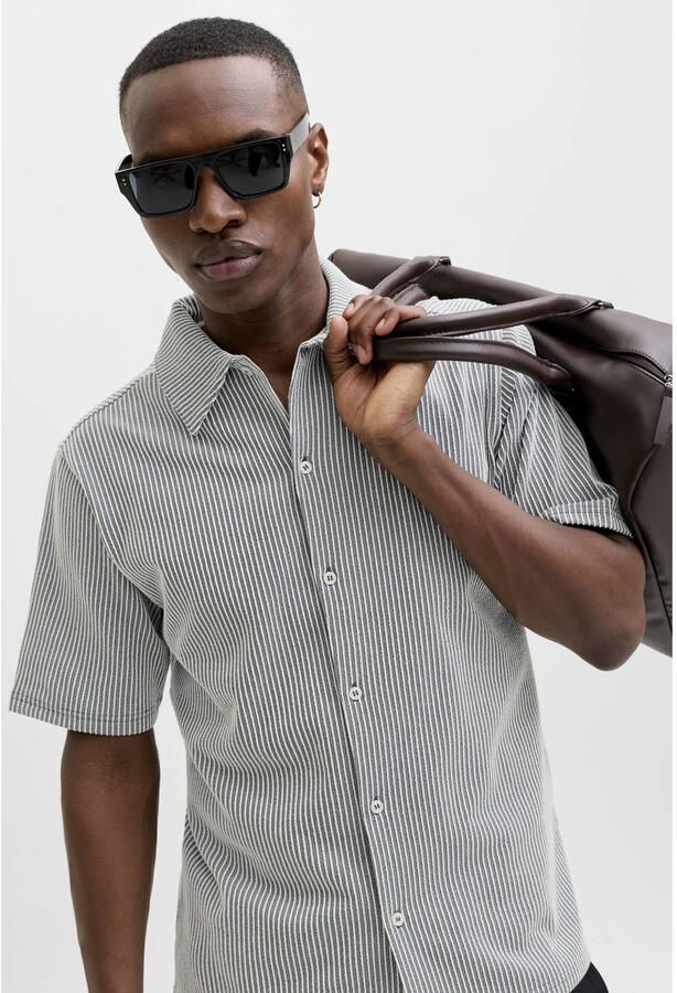 JACK & JONES PREMIUM regular gestreept casual overhemd met ingebreid patroon blauw - Foto 2