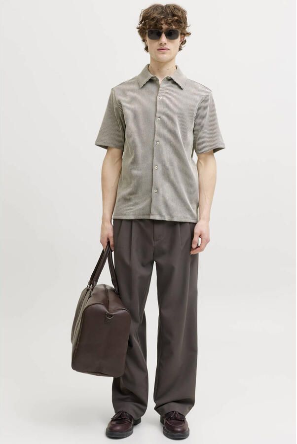 JACK & JONES PREMIUM regular gestreept casual overhemd met ingebreid patroon taupe - Foto 3