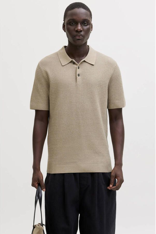 JACK & JONES PREMIUM regular polo beige gebreid