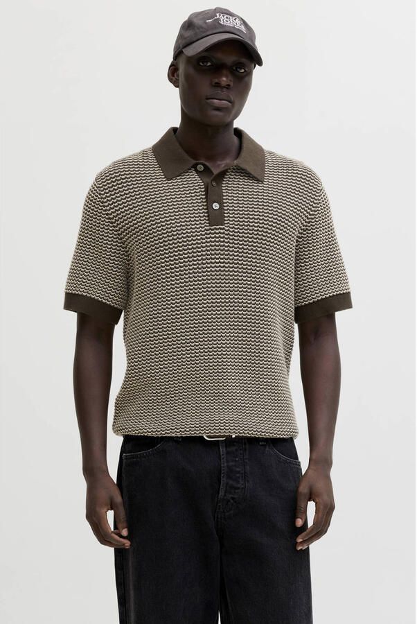 JACK & JONES PREMIUM regular polo gebreid bruin