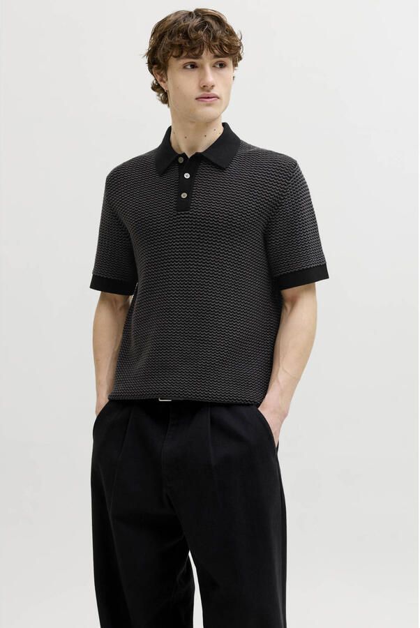 JACK & JONES PREMIUM regular polo gebreid zwart