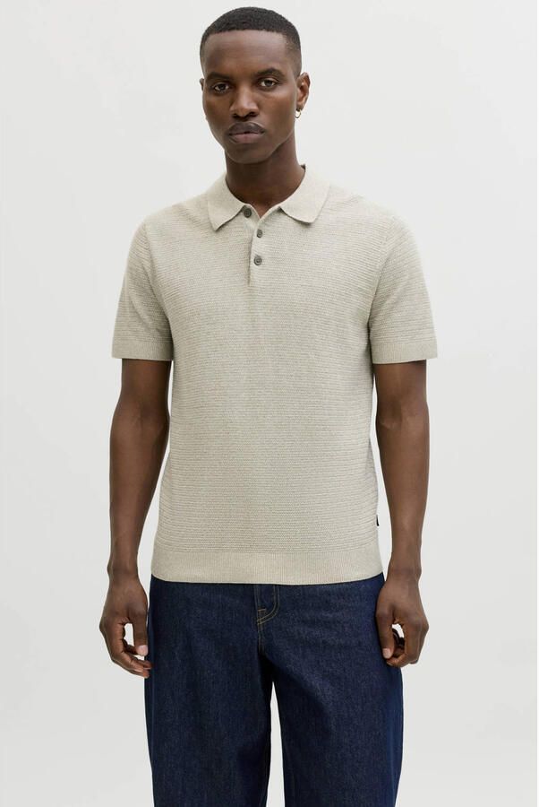 JACK & JONES PREMIUM regular polo lichtkaki gebreid