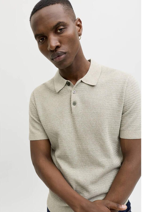 JACK & JONES PREMIUM regular polo lichtkaki gebreid - Foto 3