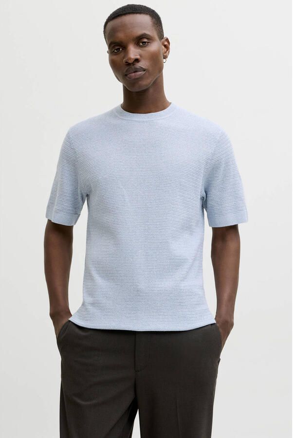 JACK & JONES PREMIUM regular T-shirt lichtblauw met ingebreid patroon