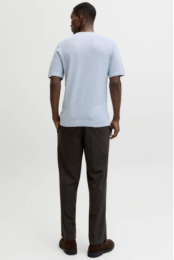 JACK & JONES PREMIUM regular T-shirt lichtblauw met ingebreid patroon - Foto 3