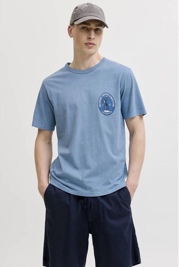 JACK & JONES PREMIUM regular T-shirt met backprint blauw