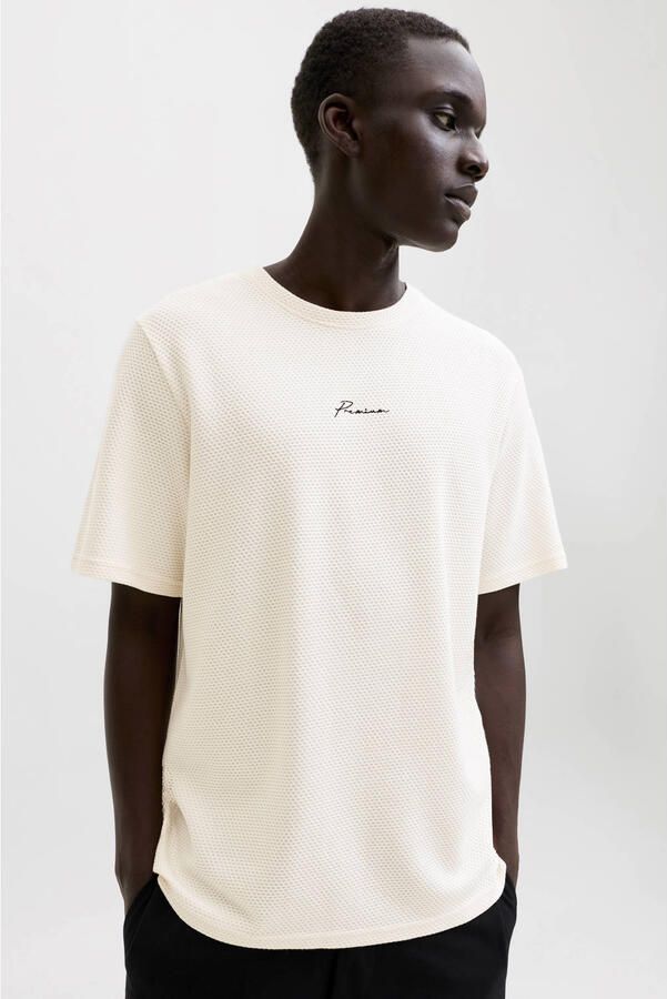 JACK & JONES PREMIUM regular T-shirt met textuur ecru