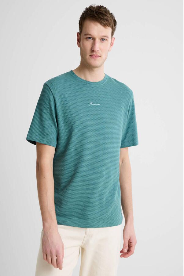 JACK & JONES PREMIUM regular T-shirt met textuur groen - Foto 3