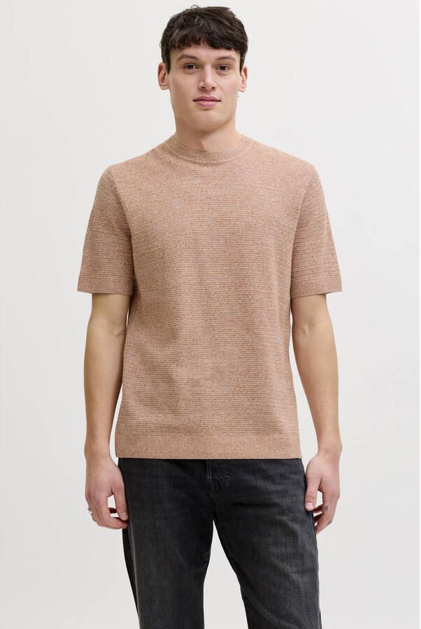 JACK & JONES PREMIUM regular T-shirt oranje met ingebreid patroon