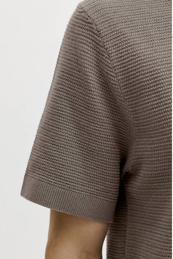 JACK & JONES PREMIUM regular T-shirt taupe met ingebreid patroon - Foto 3