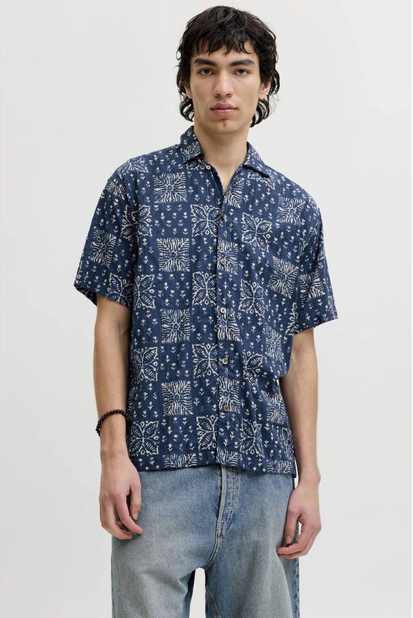 JACK & JONES PREMIUM relaxed casual overhemd donkerblauw